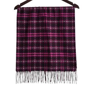 V.Fraas Cashmink Pink Plaid Houndstooth Acrylic Fringe Scarf